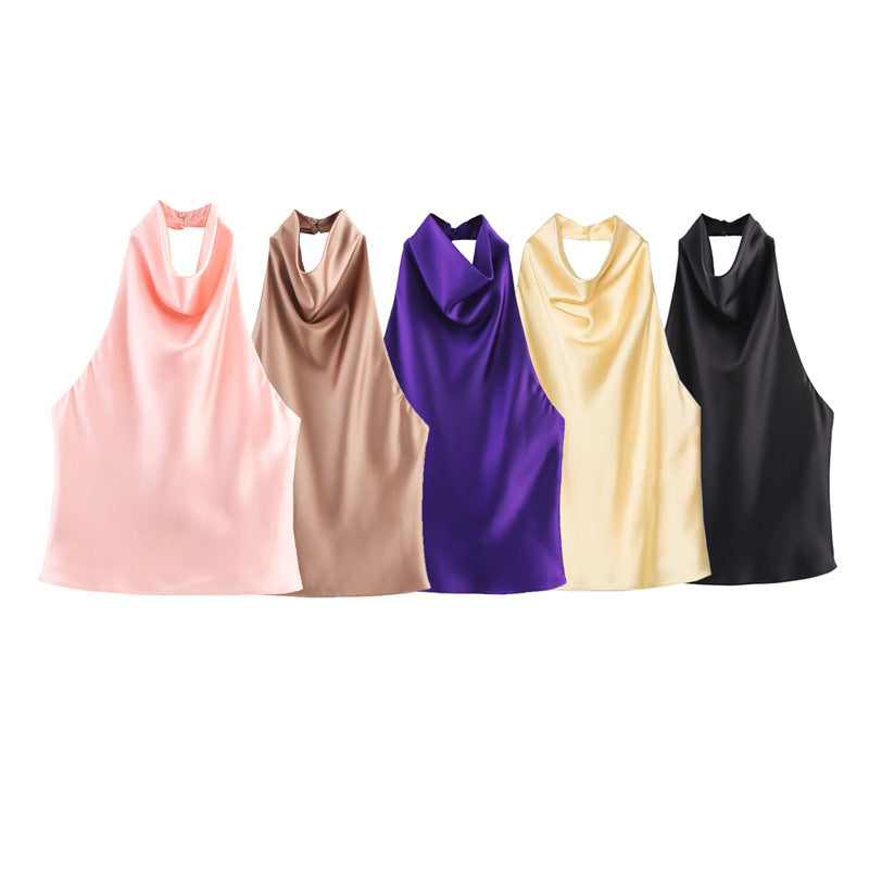 SILK SATIN HALTER TOP