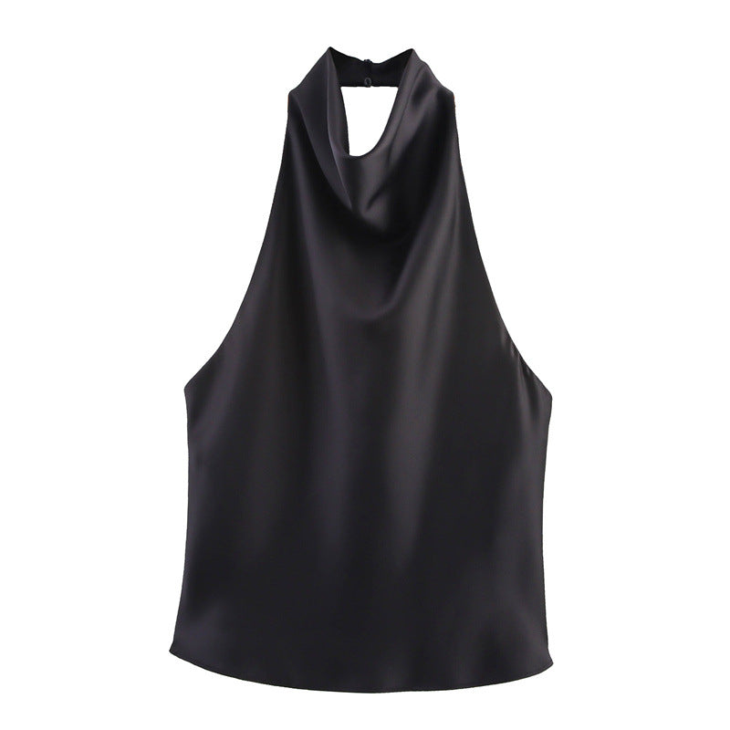SILK SATIN HALTER TOP