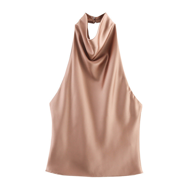 SILK SATIN HALTER TOP