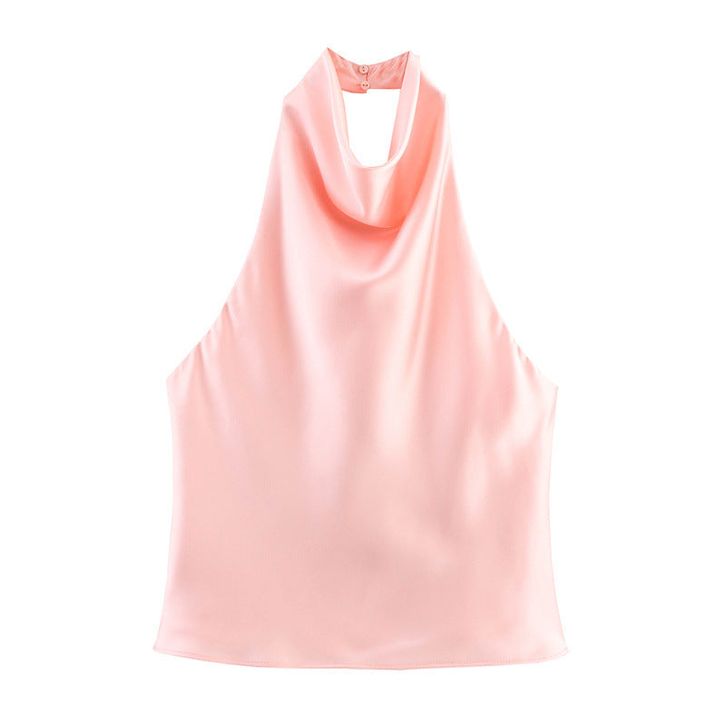 SILK SATIN HALTER TOP