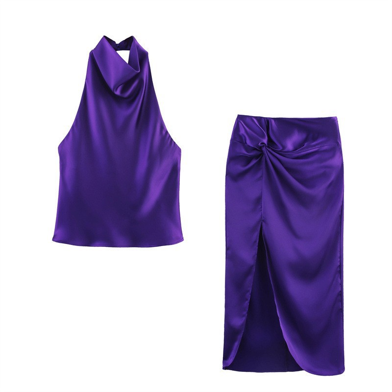 SILK SATIN HALTER TOP