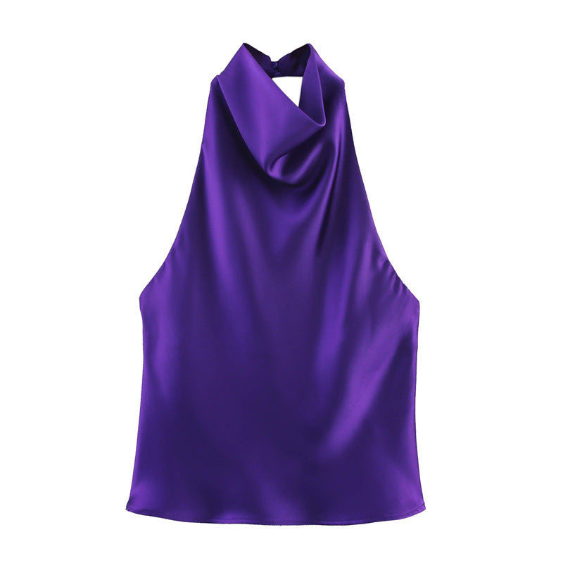 SILK SATIN HALTER TOP