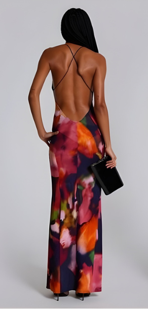 KNITTED LACE STRAP PRINT DRESS