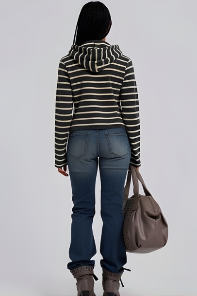 STRIPED HOODED KNIT JACKET