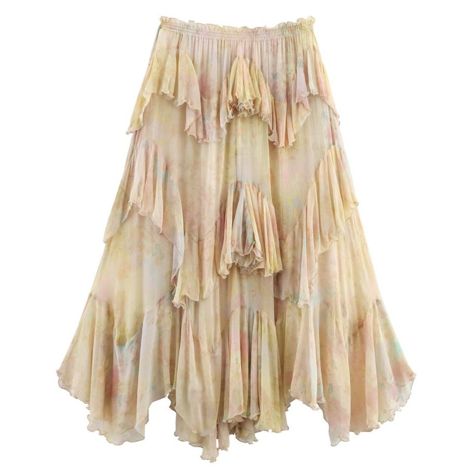 LONG LAYERED PRINTED SKIRT