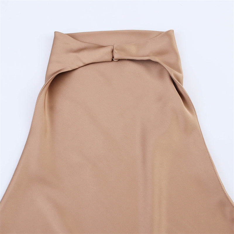 SILK SATIN HALTER TOP