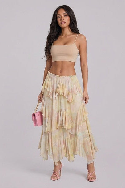 LONG LAYERED PRINTED SKIRT