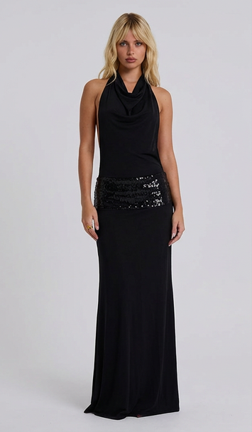 OPEN BACK HALTER MAXI DRESS