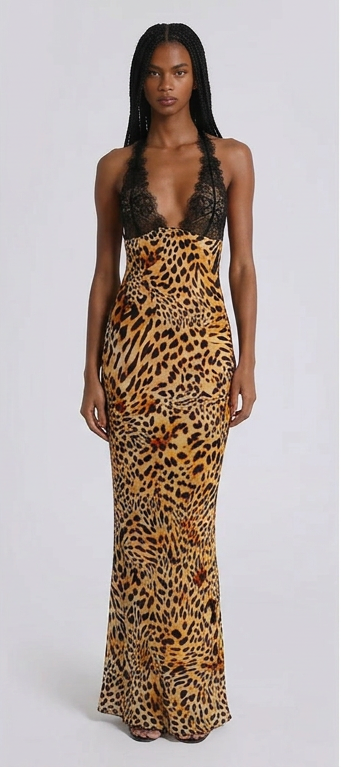 KNITTED LACE STRAP PRINT DRESS