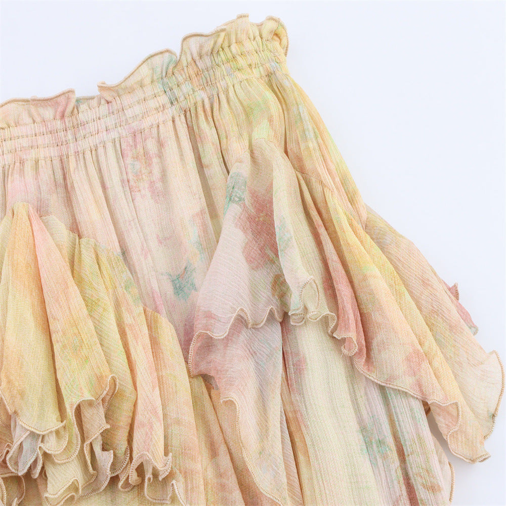 LONG LAYERED PRINTED SKIRT