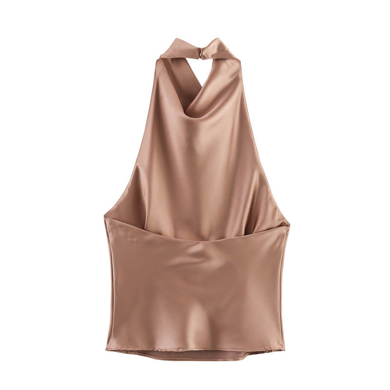 SILK SATIN HALTER TOP